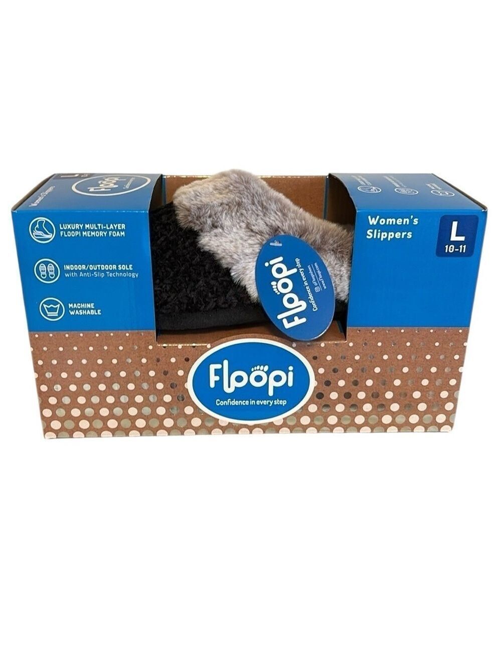 Floopi Women's Black and Gray Slippers  Indoor/ Outdoor Size L 10-11 New